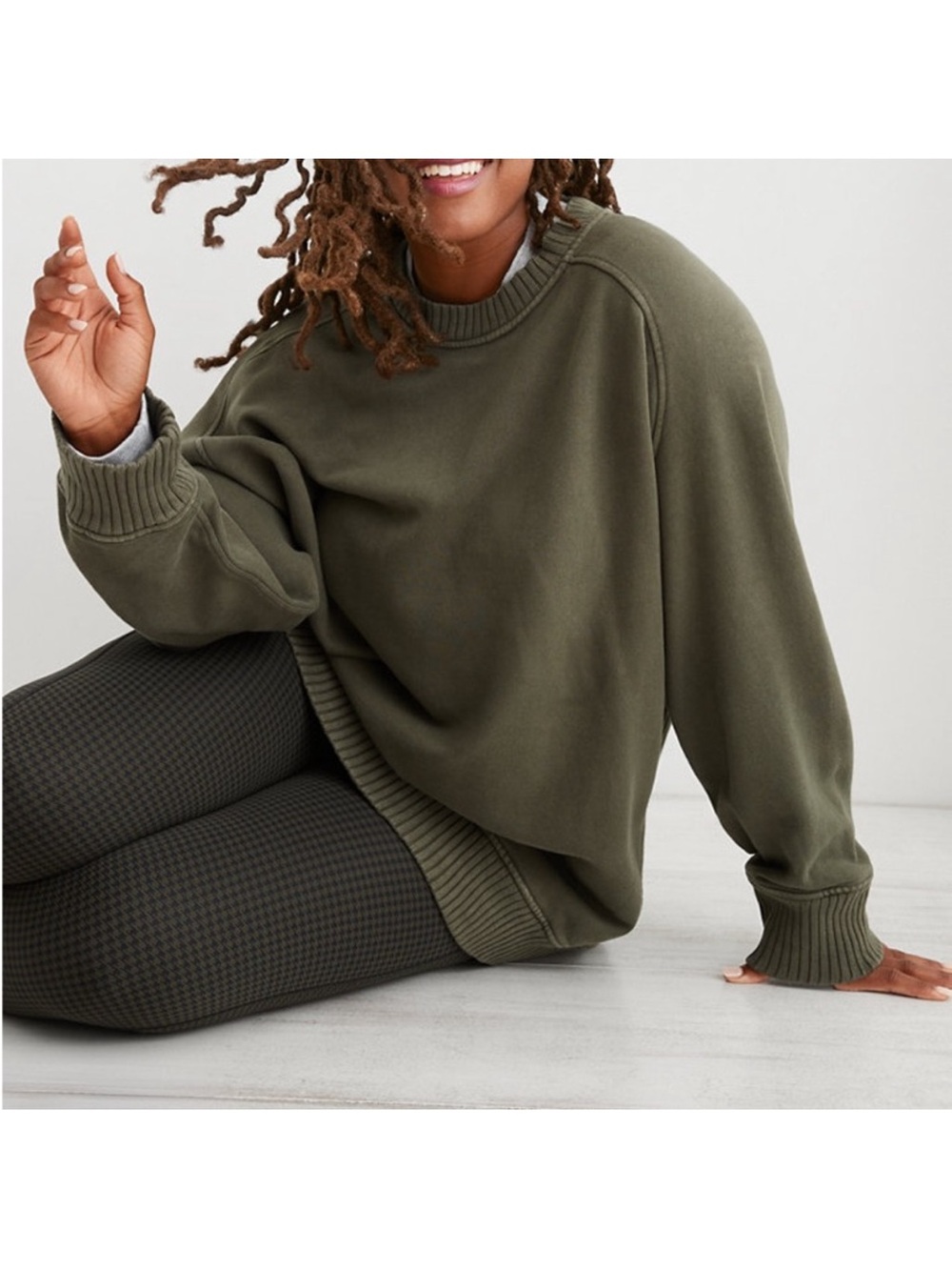 Aerie Down To Earth Crew Sweatshirt Green Size Medium Crew Neck